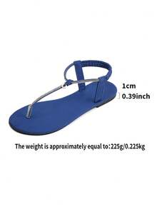 1 Pair Women Blue Beach Sandals Rhinestone Detail Open Toe Flat Casual Shoes - Blue - View 7