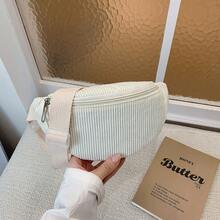 Corduroy Crossbody Small Bag, Solid Color Minimalist Versatile Crescent Waist Bag, Casual Chest Bag - A - View 9