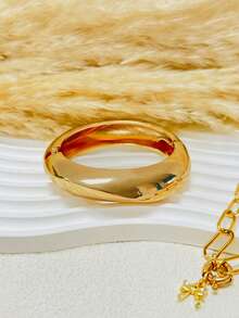 4pcs Unique Wide Cuff Bracelet Set, Gold Wide Thick Bangle Set, Luxury Elegant Style, Gift For Her - Yellow Gold - View 7