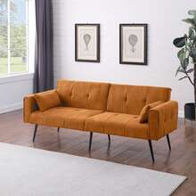Best Choice Products Upholstered Futon Sofa Bed,Comfy Modular Foldable Sleeper Sofa 68″Fabric Couch Sleeper For Home,Dorm, Bonus Room, Compact Spaces. - 橘色 - 查看 2