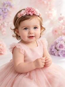 3件組多色組合嬰兒3D花朵髮帶，甜美溫柔布料大花彈性髮帶 - 彩色 - 查看 10