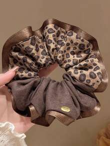 Vintage French Patchwork Leopard Print Scrunchie For Women 2026 New Style Bun Hair Tie Elegant Hair Accessory - Multicolor - View 6