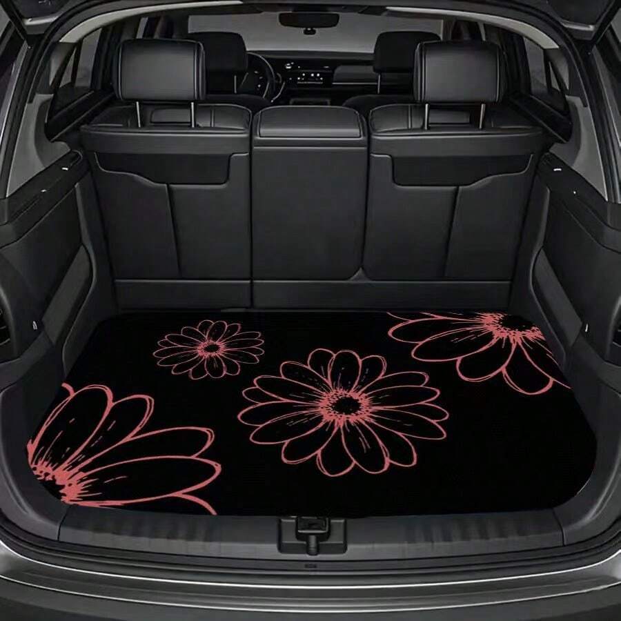 1pc Car Trunk Mat - Fashionable Crystal Velvet Design, Pink Sunflower Pattern, Suitable For SUV And Sedan, Keep Your Vehicle Clean And Tidy, Car Interior Accessories |Minimalist Design|Exquisite Appearance - Sunflower - View 1