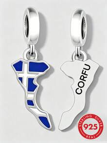 HuooNew 1pc 925 Sterling Silver CORFU Map Pendant, Commemorative Gift - Silver - View 1