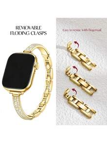 1pc Women's Rhinestone Bracelet Watch Band, Compatible With Apple Watch S11/S10/9-1 And Ultra Se, Fits 38/40/41/42/44/45/46/49mm Dial - 42/44/45/49mm & 46mm (S10/11) - View 3