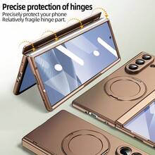 VIETAO Portable 360-Degree Rotating Invisible Phone Mount Wireless Charging Protective Mobile Phone Case Compatible With Samsung Galaxy Z Fold 8 Ultra 7 6 5 4 Tempered Glass Screen Protector Flip Phone Cover - Gold - View 8