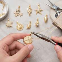 1pc 18K Gold Plated Marine Life Ocean Animals Charms Cubic Zirconia Pendants Starfish Seahorse Shell Turtle For DIY Necklace Jewelry Making - Gold - View 7