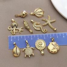 1pc 18K Gold Plated Marine Life Ocean Animals Charms Cubic Zirconia Pendants Starfish Seahorse Shell Turtle For DIY Necklace Jewelry Making - Gold - View 5
