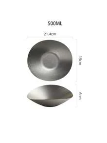 1pc Vintage Stainless Steel Asymmetrical Oval Plate, Fish Plate, Cold Dish Bowl, Salad Bowl, Curry Rice Plate, Restaurant Dish, Dessert Plate - Silver - View 6
