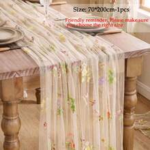 3Pcs Champagne Embroidery Floral Table Runner 27x120In Fall Dining Table Decor Embroidery Wildflower Design, Lightweight Sheer Gauze Fabric, 10FT, Perfect For Baby Shower Wedding Birthdays Party Decor - Small Flower - View 15