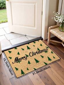 1pc, Winter Christmas Green Christmas Tree Blessing Pattern Door Mat, Seasonal Style Machine Washable Polyester Fiber Mat, Suitable For Indoor, Party, Daily Decoration, All Season Use - Yellow - View 9