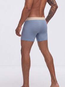 Snug League 3pcs Men Underwear Bicolor Striped Letter Print Breathable Midrise Boxer Brief - Multicolor - View 6