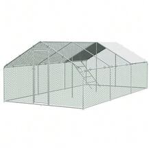 3x6x2م قفص خارجي مع قفل أمان وغطاء PE مقاوم للماء، حظيرة معدنية للأرانب والحيوانات الصغيرة الأخرى - فضي - مشاهدة 8