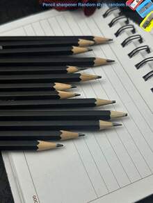 1盒裝（12支黑色2B鉛筆附橡皮擦與1個鉛筆削筆器）舒適握感、書寫順暢，適用於辦公文具、學生美術課、素描鉛筆，考試必備可擦拭鉛筆，返校季文具 - 彩色 - 查看 5