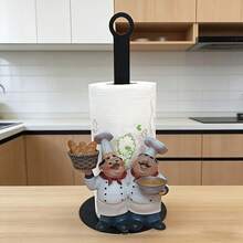 1pc Countertop Vertical Paper Towel Holder Kitchen Acrylic Toilet Paper Roll Rack Cling Film Storage Rack Chef Pattern No-Drill Paper Holder - View 4