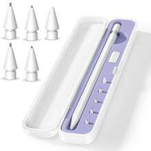 Pencil Case Compatible With Apple Pencil Pro/1st/2nd Gen/USB-C,Contain 5 Packs Compatible With Apple Pencil Tips Replacement Accessories (Purple Silicone Card Slot) - Multicolor - View 4