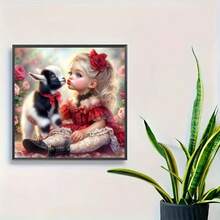 1 قطعة مجموعة رسم الماس 5D DIY بنمط فتاة لطيفة وخروف - فن فسيفساء حفر كامل دائري، ديكور جدار منزلي، بدون إطار - بدون إطار - مشاهدة 3