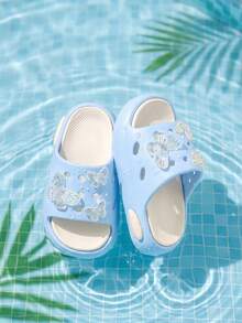 HAHABOBO New Kids' 3D Butterfly Cartoon EVA Slippers, Pink And White Color-Block Summer Dopamine Open-Toe Slippers, Classic Breathable And Durable - Blue - View 4