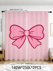 2pcs 110g Pink Bow Curtain Suitable For Bedroom Living Room Balcony Easy Installation Modern Style 100% Polyester Fiber - Multicolor - View 8