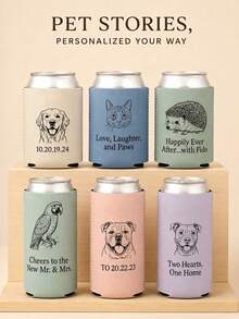 Personalized Can Cooler For Pet Lovers, Turn A Pet Portrait Into Custom Line Art With Names Or Dates, Neoprene Drink Sleeve For Standard And Slim Cans At Weddings, Parties And Outdoor Gatherings - Multicolor - View 7