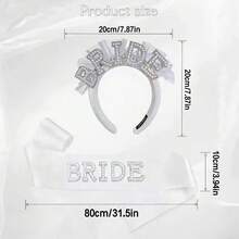 新娘髮箍與肩帶套組，珍珠水鑽 BRIDE 字樣髮飾配緞面肩帶，單身派對新娘婚前派對婚禮拍照道具 - 查看 2