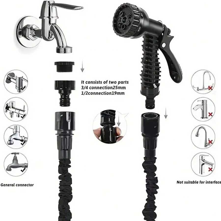 Expandable Garden Hose - Lightweight Anti-Tangle High Pressure Car Wash, Lawn Watering And Outdoor Cleaning With Adjustable Nozzle, Available In 25FT/5M, 50FT/12M, 75FT/18M And 100FT/25M Lengths - Cloth Water Pipe - View 1