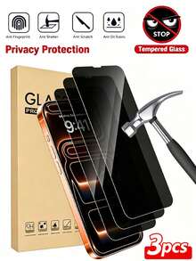3pcs Privacy Anti-Peeping Screen Protector, Compatible With IPhone 18 Pro/18 Pro Max/17 Pro Max/17 Air/16 Pro Max/16/16 Pro/16 Plus/14 Pro Max/13/12/11/XS, Privacy Design, 9H+ Scratch Resistant, Touch Sensitive, Suitable For Multiple Phone Cases - Black - View 40