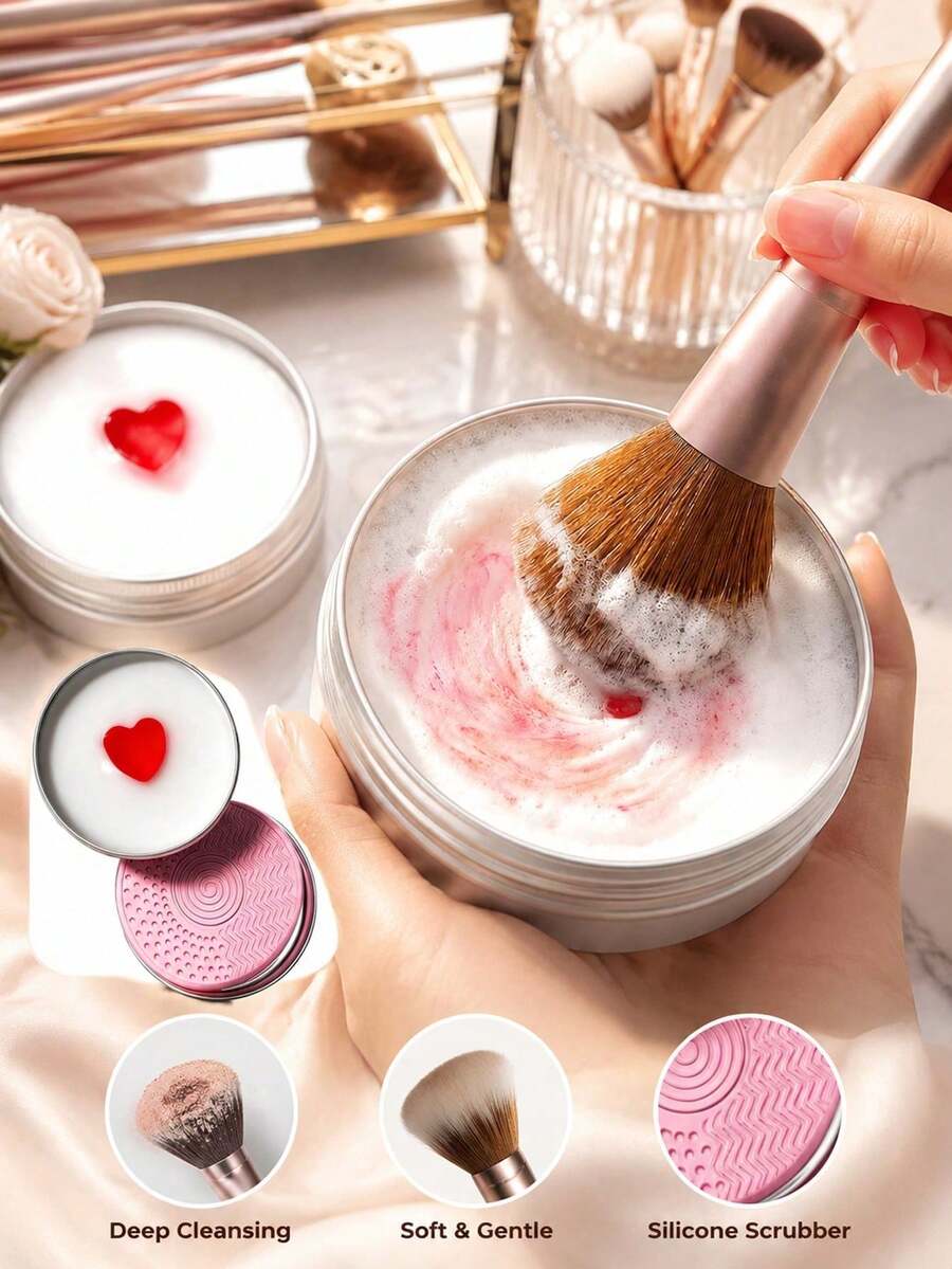 Makeup Brush Cleaning Soap With Silicone Cleaning Pad, Solid Brush Cleaner For Deep Cleaning Makeup Brushes And Beauty Sponges
