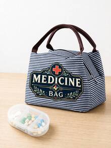 Vintage Medicine Bag, Striped Tote Lunch Bag, Women's Tote Bag, Travel Essential Storage Bag And Laptop Storage Bag, Zippered Toiletry Bag, Portable Work Travel And Home Organization Bag, Large Capacity Striped Storage Bag, Vintage MEDICINE BAG Pattern Decoration, Portable Makeup Bag Suitable For Medical Personnel And Office Workers, Multi-Functional Travel Business Trip Bag For Daily Use, Halloween Gift, Women's Birthday Gift - Multicolor - View 8