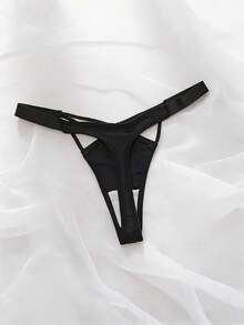 Mystèrelle 3pcs Women's Solid Color Comfortable Knit Fabric Shiny Strap Design Thong Panties - Multicolor - View 5