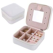 Travel Jewelry Storage Box With Mirror, PU Leather Portable Jewelry Box, Detachable Split Zipper Ring, Earring, Necklace Storage Box, Sturdy Material, Easy To Carry, Essential Gift For Christmas - View 10