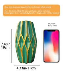 現代幾何裝飾花瓶 1件 金色格紋設計 亮面綠色或象牙白飾面 優雅人造花中心裝飾 適用於客廳、餐桌、壁爐架、書架與玄關裝飾 - 多款式 - 查看 11