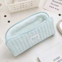 Rectangular Zipper Pencil Case, Vertical Quilted Design, Soft Lining With Padding, Fresh And Soft Ulzzang Girl Style, Suitable For New Semester, Can Neatly Store Pens, Rulers, Erasers And Notebooks In One Place - A - View 12