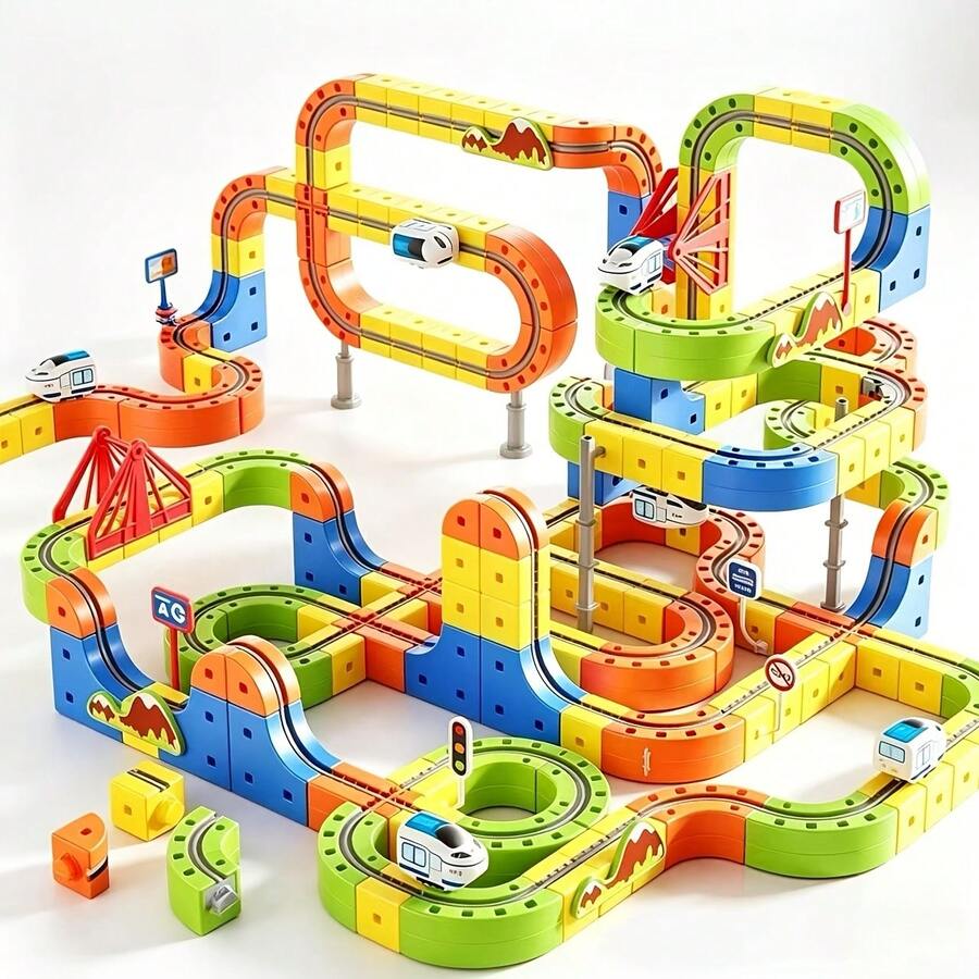 DIY Assembly Anti-Gravity Track Car, Flexible Track Set For Kids, Electric Train With Traffic Signs, Children's Train Set Toy, High-Speed Train Track, Educational Electric DIY Toy For Kids, Magic Track Toy Car, Birthday Gift For Boys And Girls - DIY Building Block Track Car - Deluxe Version [160PCS] - View 1