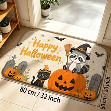 1pc Halloween Raccoon Black Cat Pumpkin Bat Pattern Entryway Doormat, Cartoon Style Polyester Rectangular Non-Slip Scratch-Resistant Dust-Removing Door Mat, Suitable For Halloween Holiday Entrance Door Front Outdoor Indoor - 0713+MZGJ - View 12