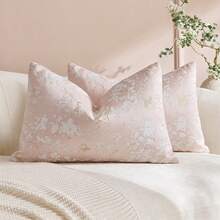 1PC/2PCS Vintage Butterfly Pillow Case, Natural Chenille Floral Pattern Rectangular Pillow Case, Soft & Luxurious, Neutral Tone Accents, Suitable For Living Room And Bedroom Use - Pink - View 4