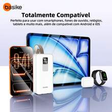 BASIKE Power Bank 30000mAh com SuperCharge 22.5W e Cabo Duplo USB-C + Lightning Integrado – Recarga Rápida para Todos os Dispositivos - Preto - Visão 7