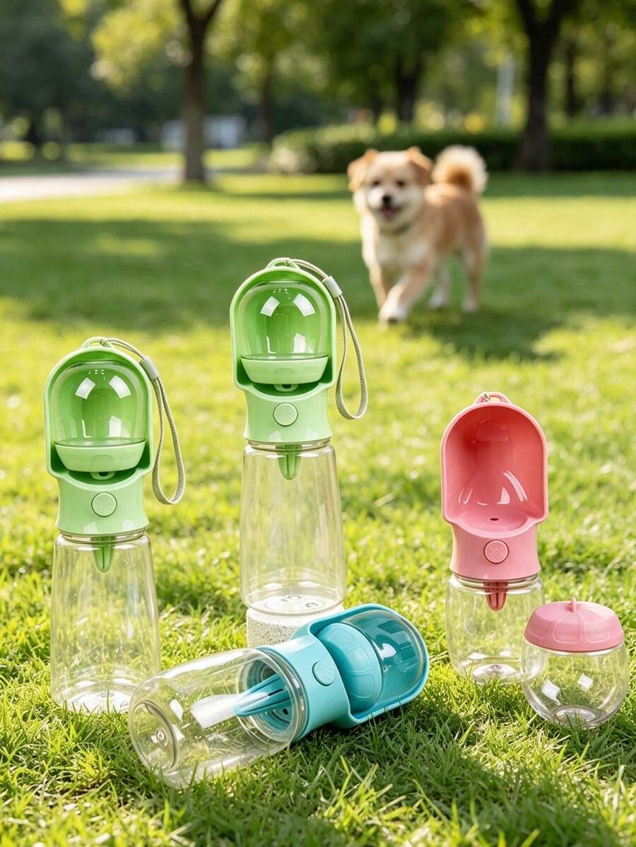 1pc Dog Walking Water Bottle, Press-Type Portable Pet Water Dispenser, Leak-Proof Outdoor Water Cup With Lanyard, One-Hand Operation Travel Feeder, Suitable For Small Dogs, Medium Dogs And Cats
