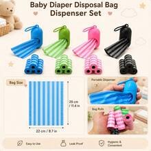 60pcs/4 Rolls Striped Pattern Baby Diaper Waste Bags With 1 Portable Penguin Shaped Storage Box, Diaper Disposal Bags, Car Trash Bags, Suitable For Strollers, Living Room, Bathroom And Outdoor Travel - Multicolor - View 8