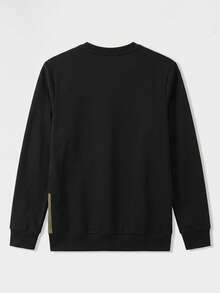 Men's Retro Colorblock Patchwork Crew Neck Long Sleeve T-Shirt, Contrast Design, Loose Casual Base Layer Top For Spring And Autumn Daily Commute - Black - View 3