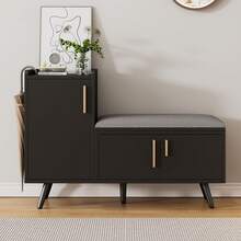 Modern Shoe Bench Shoe Chest Bench With Three Storage Doors, With Asymmetrical Metal Handles And Several Levels For Storage - Dimensions: W100/D34/H69 Cm, 100 X 34 X 68.5 Cm - A - View 1