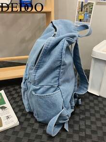 Dedoo 時尚後背包 大容量輕量收納 復古街頭工裝風 校園開學季 全季節適用 中性款 - 淺藍色 - 查看 4
