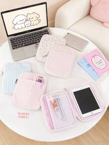 Cute Gingham Heart Floral Quilted Tablet Sleeve Bag Multi Pocket Zipper Carrying Case Soft Fabric Notebook Pouch Stationery Storage Bag, Laptop Bag - Multicolor - View 2