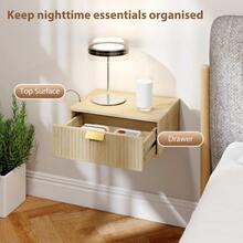 Modern Floating Wall Mounted Bedside Tables With Fluted Drawer For Bedroom And Living Room - Oak - View 4
