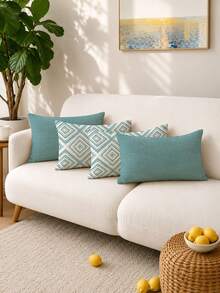 4pcs,Geometric Pattern,Home Decor,Gift,Hypoallergenic Polyester Material,Hidden Zipper,No Filling,Suitable For Home Decor,Living Room Decor,Pillow Case,Cushion Cover,Pillowcase,Sofa Decorative Cushion,Mat Cover,Soft Cushion. - Nile Blue - View 2