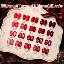 Beetles 20 Colors Red Cat Eye Gel Polish Set, Jelly Glitter & Solid Color Shimmer Magnetic Effects, Base Coat, Top Coat & Matte Top Coat, Soak Off UV LED Nail Art Manicure - 20色閃亮磁吸美甲膠套裝 - 查看 5