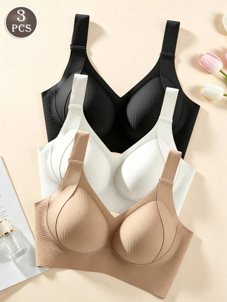 3件組女款無縫內衣,薄款舒適無鋼圈,適合日常穿著與旅行 - 彩色 - 查看 1