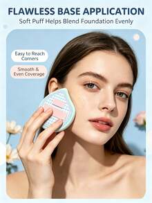 4 Colors Comma Shape Powder Puff, Double Strap Soft Makeup Sponge, Wet Dry Dual Use Reusable Washable Foundation Cushion Puff For Flawless Base Makeup - Multicolor - View 5