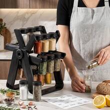 Estante Giratorio para Especias Yungyan con 18 Frascos Vacíos, Juego de Recipientes para Especias con Etiquetas y Embudo, Estante Giratorio para Especias Negro, Accesorios para Encimera de Cocina y Armario - Negro - Ver 2