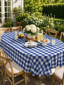 1pc Blue White Plaid Table Cloth, Farmhouse Polyester Round Tablecloth With Gingham Check Pattern, Soft Washable Decorative Table Cover For Dining Table, Kitchen, Picnic, Party, Wedding, Home Decor And Indoor Outdoor Use - Multicolor - View 2